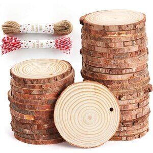 50Pcs Wood Slices 2.4"-2.8" Unfinished Natural Wood Rounds